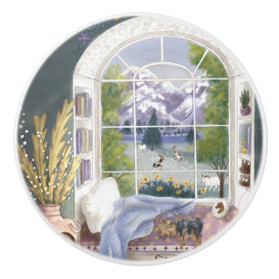 Swiss Alps Cosy Book Nook Ceramic Knob