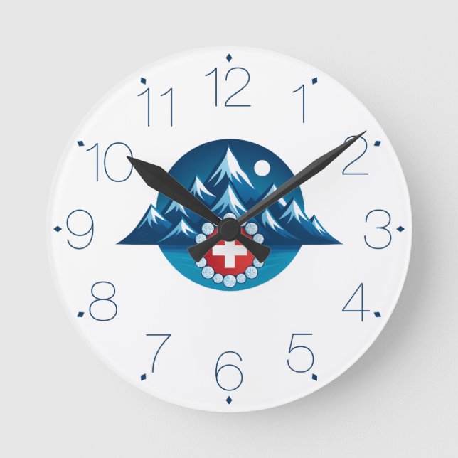 Swiss Alps Illustration Round Clock (Front)