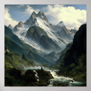 Swiss Alps realistic style - AI art Poster