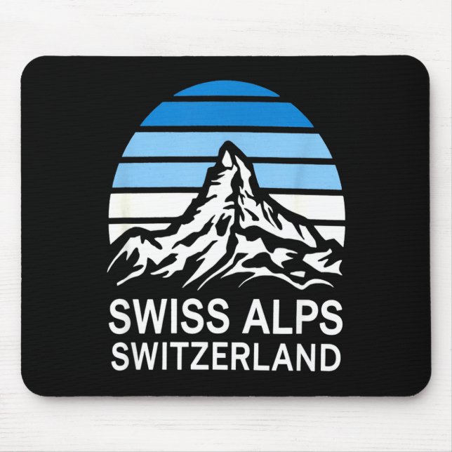 Swiss alps retro mountain scene with striped sky mouse pad (Front)