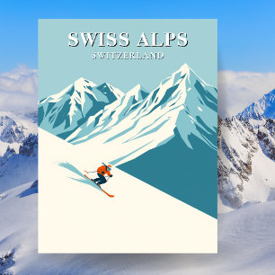 Swiss Alps Skiing Travel Postcard