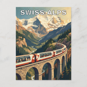 Swiss Alps Switzerland Vintage Travel Train Postcard