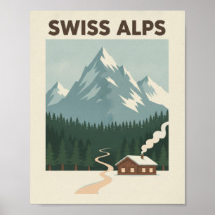 Swiss Alps Vintage Travel Poster - Minimalist Moun