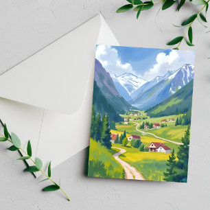 Swiss Alps Watercolor Mountains Painting Card
