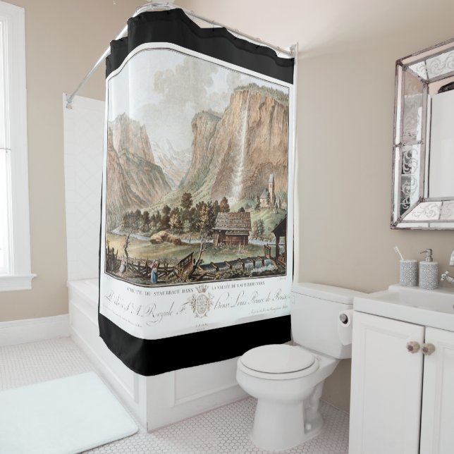 Swiss Alps Wilderness Waterfall Shower Curtain (In Situ)