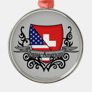Swiss-American Shield Flag Metal Tree Decoration