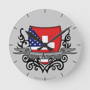 Swiss-American Shield Flag Round Clock