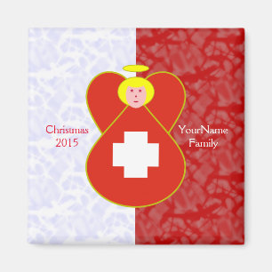 Swiss Angel Flag on Red and White Personalised  Magnet
