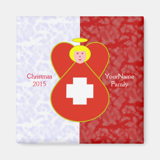 Swiss Angel Flag on Red and White Personalised Magnet