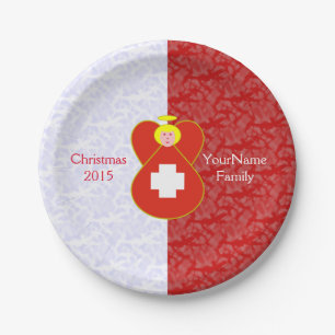 Swiss Angel Flag on Red and White Personalised  Paper Plate