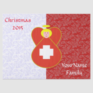 Swiss Angel Flag on Red and White Personalised  Tissue Paper