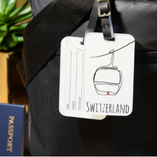 Swiss Cable Car Line Art   Alpine Elegance Luggage Tag