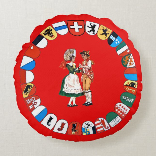 Swiss cantons and dancers round cushion (Front)