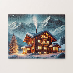 Swiss Chalet Starry Alps Cabin Jigsaw Puzzle