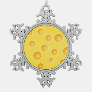 Swiss Cheese Cheezy Texture Pattern Snowflake Pewter Christmas Ornament