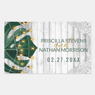 Swiss Cheese Leaf String Lights Lace Gold Wedding Rectangular Sticker