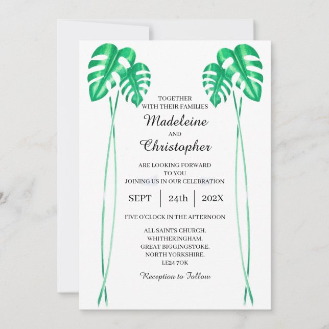 Swiss Cheese Plant Monstera Wedding Invitation (Front)