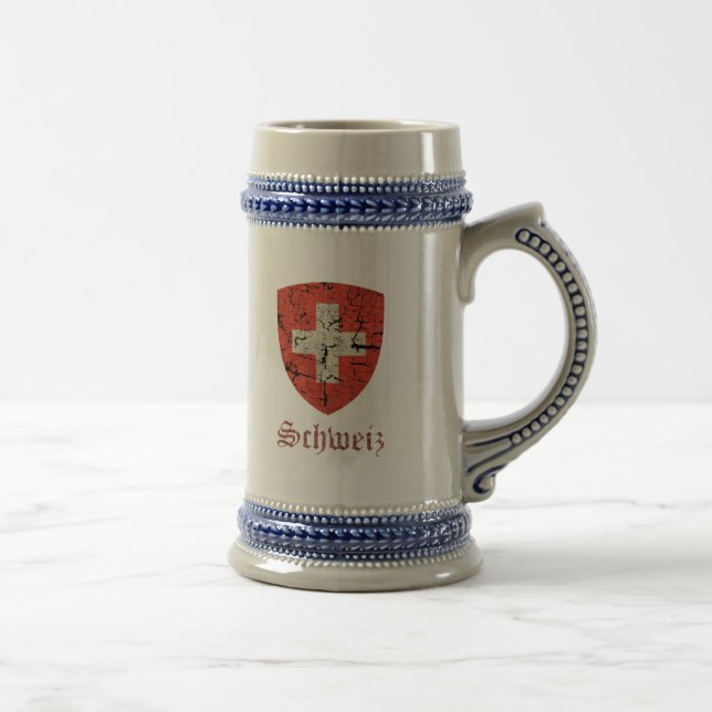 Swiss Coat of Arms, Distressed Beer Stein (Right)