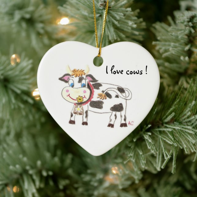 Swiss cow ceramic heart-shaped Christmas ornament (Tree)