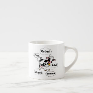 Swiss Cow Grüezi Bonjour Ciao Switzerland Travel Espresso Cup
