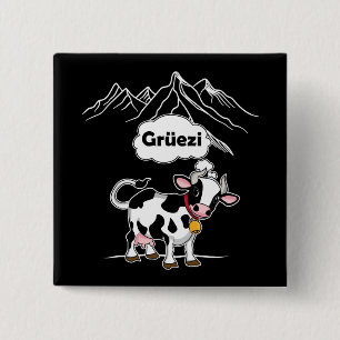 Swiss Cow - Grüezi - Switzerland Travel 15 Cm Square Badge