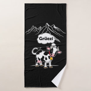 Swiss Cow - Grüezi - Switzerland Travel Bath Towel