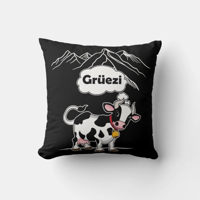 Swiss Cow - Grüezi - Switzerland Travel Cushion (Front)