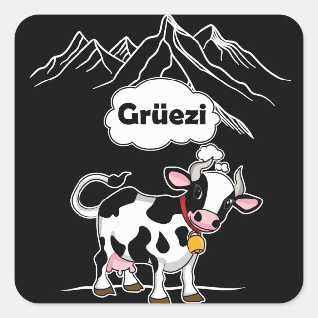 Swiss Cow - Grüezi - Switzerland Travel Square Sticker (Front)