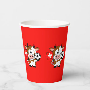 Swiss cow with soccer paper cups