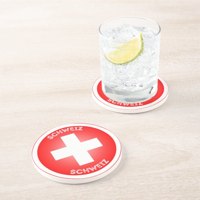 Swiss Cross Schweiz Circle Shape  Coaster (Side)