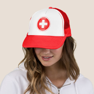 Swiss Cross Suisse Circle Shape Trucker Hat