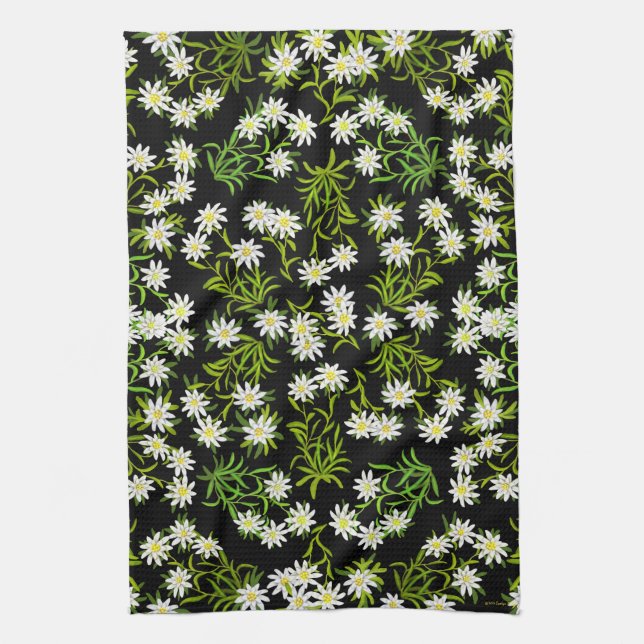 Swiss Edelweiss Alpine Flowers Kitchen Towel (Vertical)