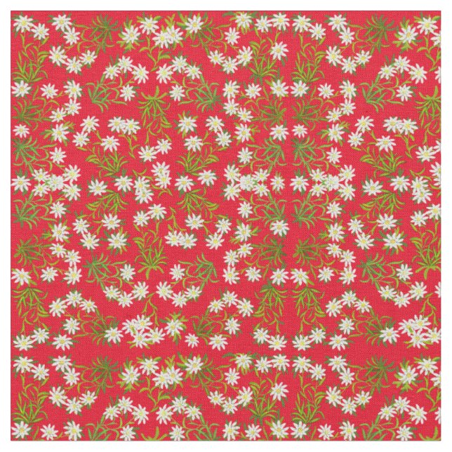 Swiss Edelweiss Mountain Flowers Fabric (Close Up)