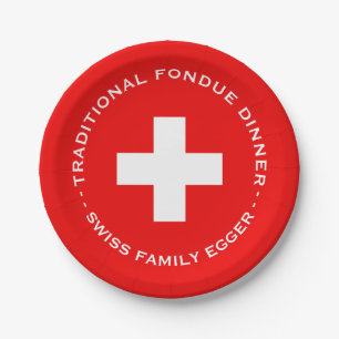 Swiss Family Fondue Party Flag of Switzerland Paper Plate