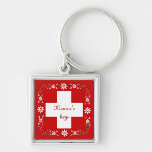 Swiss flag and edelweiss key ring