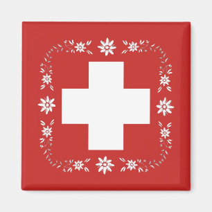 Swiss flag and edelweiss magnet