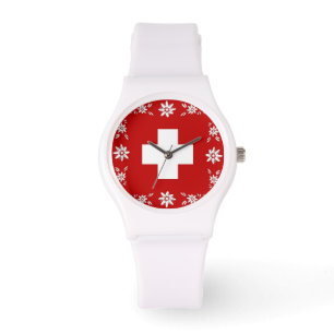 Swiss flag and edelweiss watch