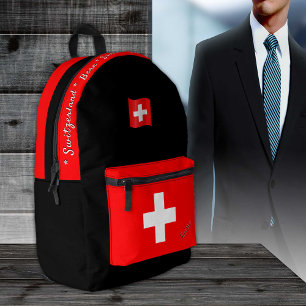 Swiss Flag backpack, Switzerland, patriot black Printed Backpack