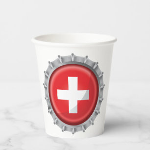 Swiss Flag Bottle Cap Red and White Cross Paper Cups