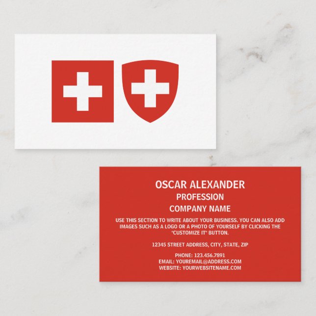 Swiss Flag & Coat of Arms, Flag of Switzerland Business Card (Front/Back)