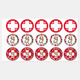 Swiss flag, edelweiss, cantons and dancers