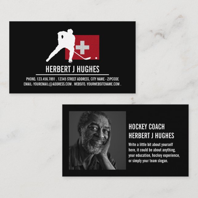 Swiss Flag, Hockey Player, Hockey Coach Photo Business Card (Front/Back)