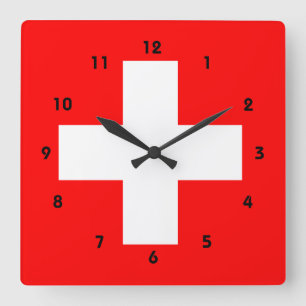 Swiss Flag I Love Switzerland Red and White Square Wall Clock