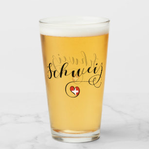 Swiss Flag In Heart, Schweiz, Switzerland Glass