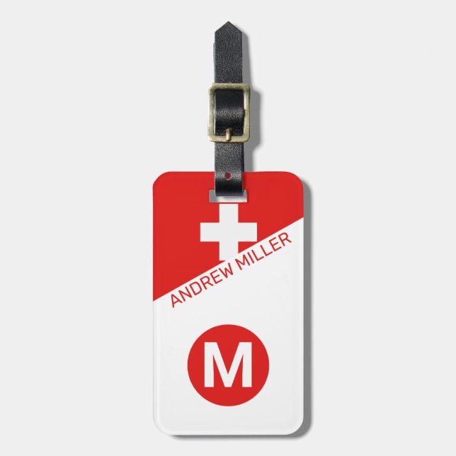 Swiss Flag Personalised modern travel luggage  Tag (Front Vertical)