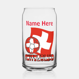 Swiss Flag Soccer Ball Red Personalisation Can Glass