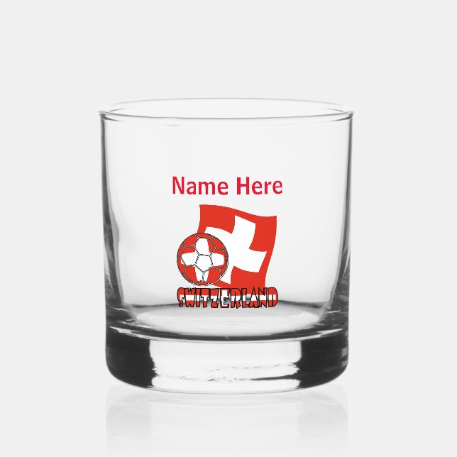 Swiss Flag Soccer Ball Red Personalisation Whiskey Glass (Front)