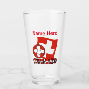 Swiss Flag Soccer Ball Red Personalised Name Glass