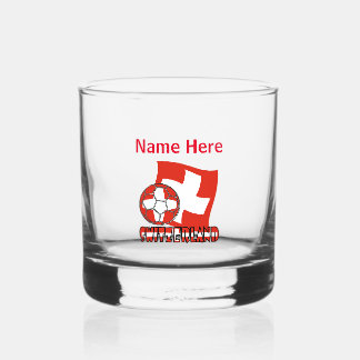 Swiss Flag Soccer Ball Red Personalised Name  Whiskey Glass