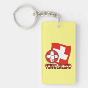 Swiss Flag Soccer Ball Yellow Background Acrylic Key Ring